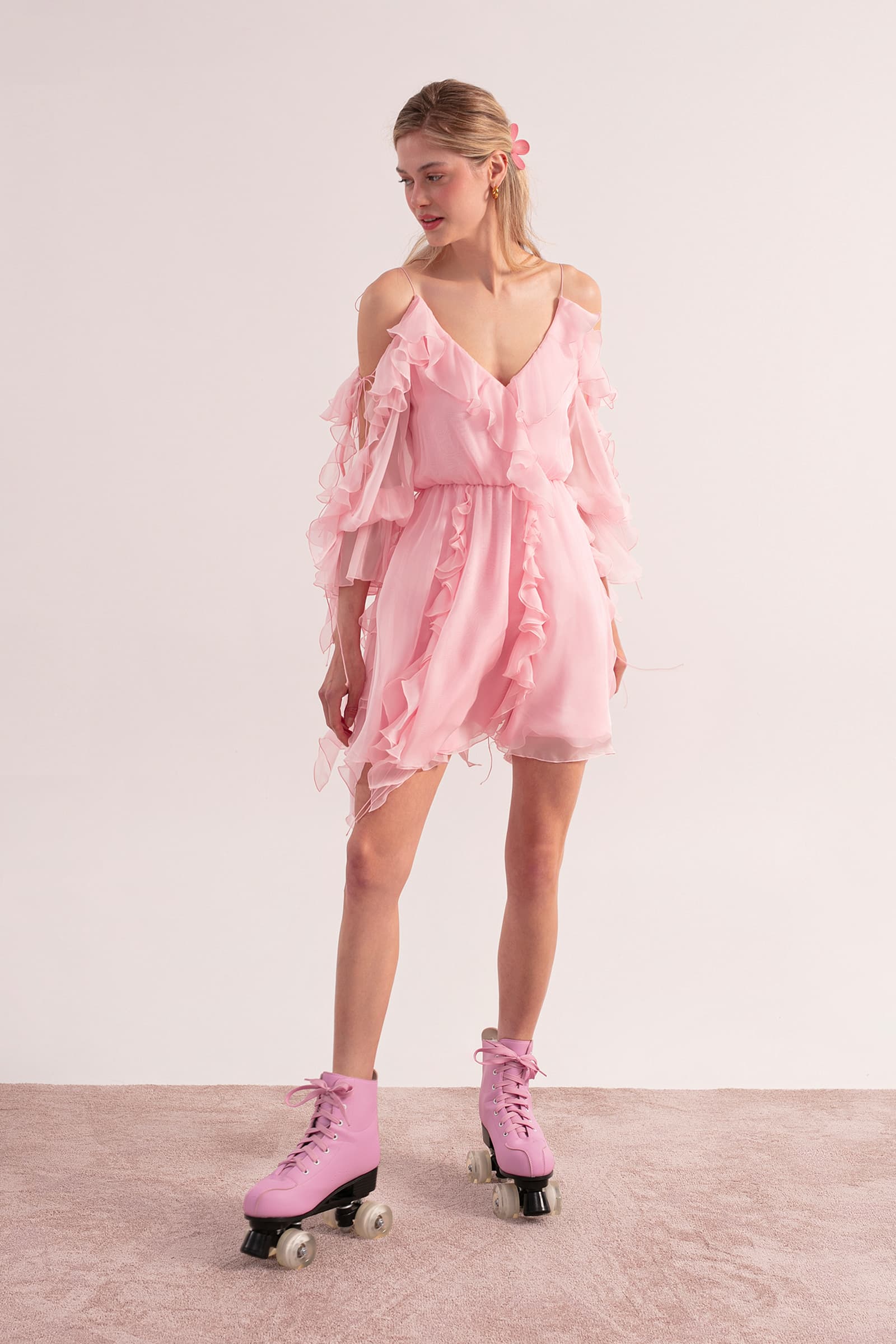 Model in Morning Forest Mini Dress