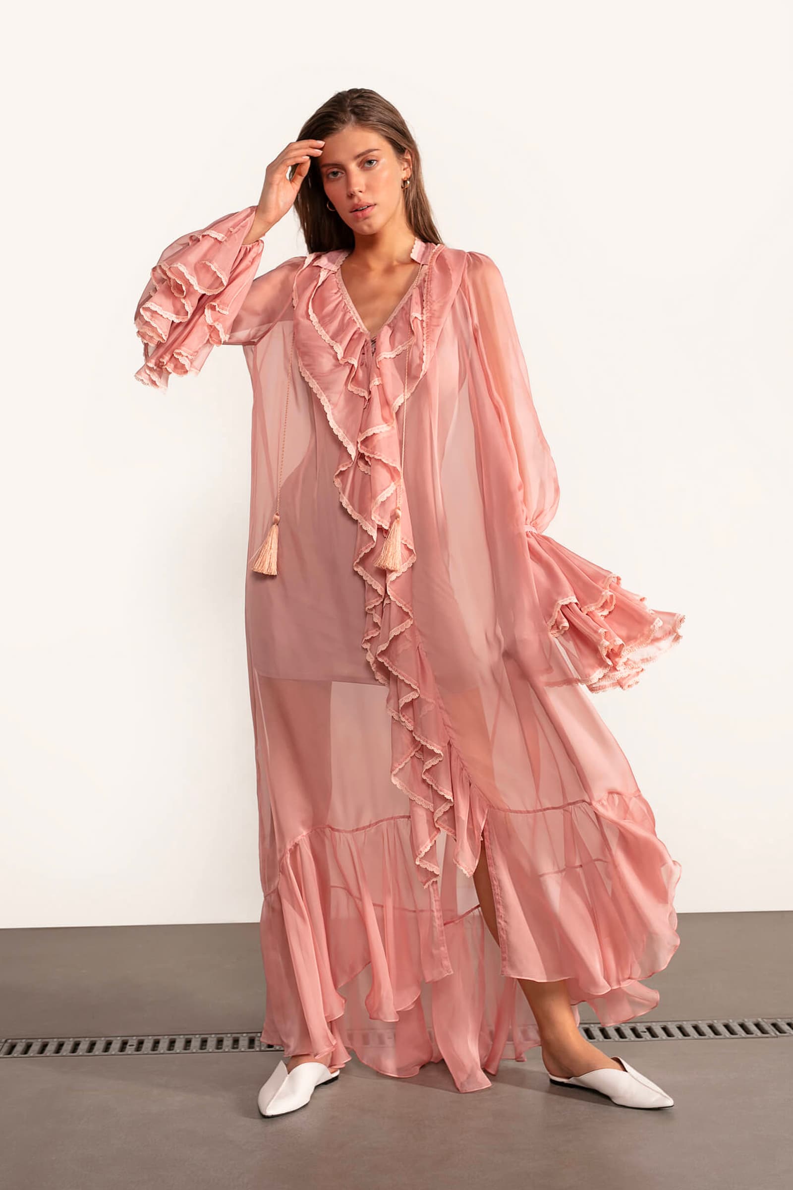 Model in Ocean Of Tenderness maxi dress front view